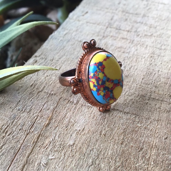 Vintage Jewelry - Vintage Copper Multi Speckle Cabochon Fashion Ring